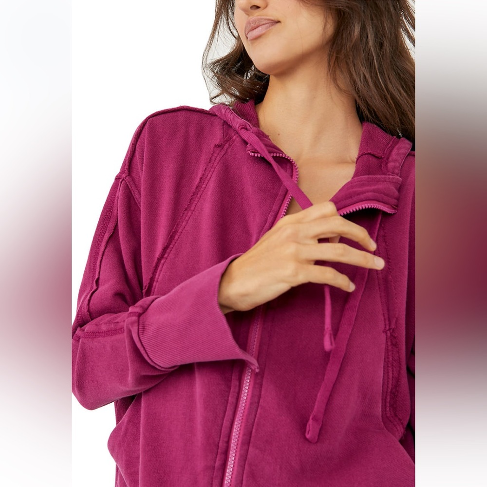 Free People Only One Zip Up Hoodie Magenta - Picture 2 of 7